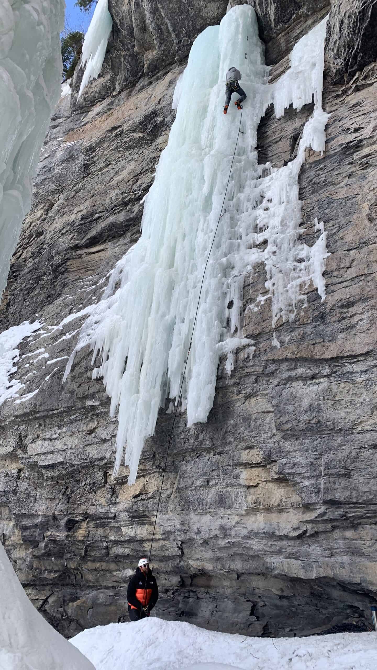 Lead ice climbing