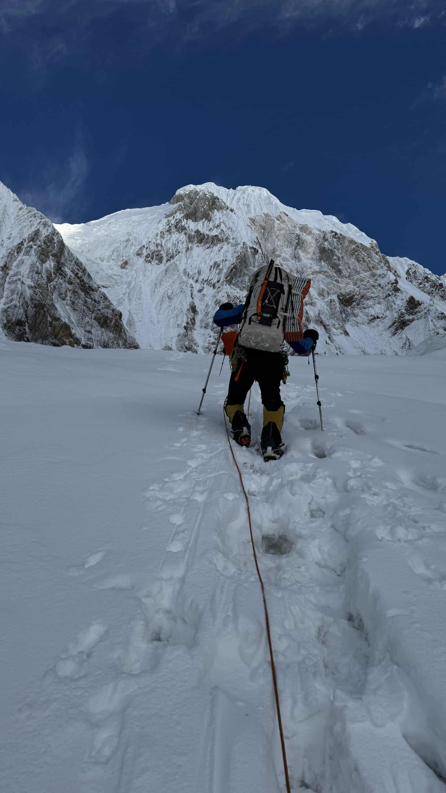 Technical glacier climbing with rope systems in crevasse terrain